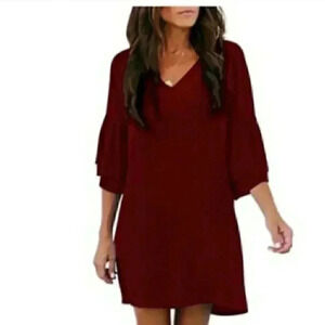 Belongsci V Neck Bell Sleeve Tunic Dress Size M